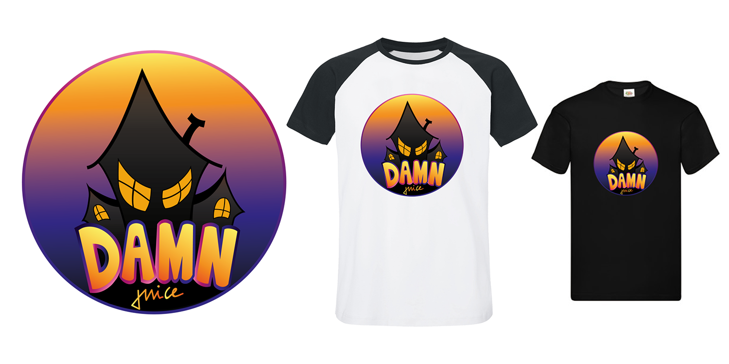 réation de logo pour les T-shirts DAMN JUICE